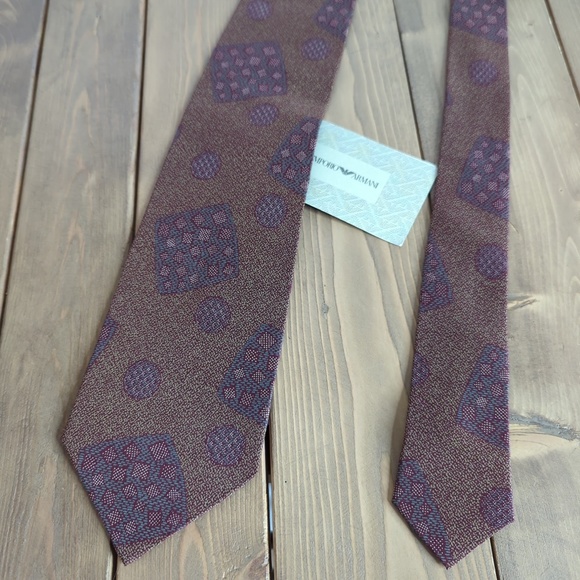 Emporio Armani 100% Silk Purple Brown Geometric Print Tie - Picture 1 of 7